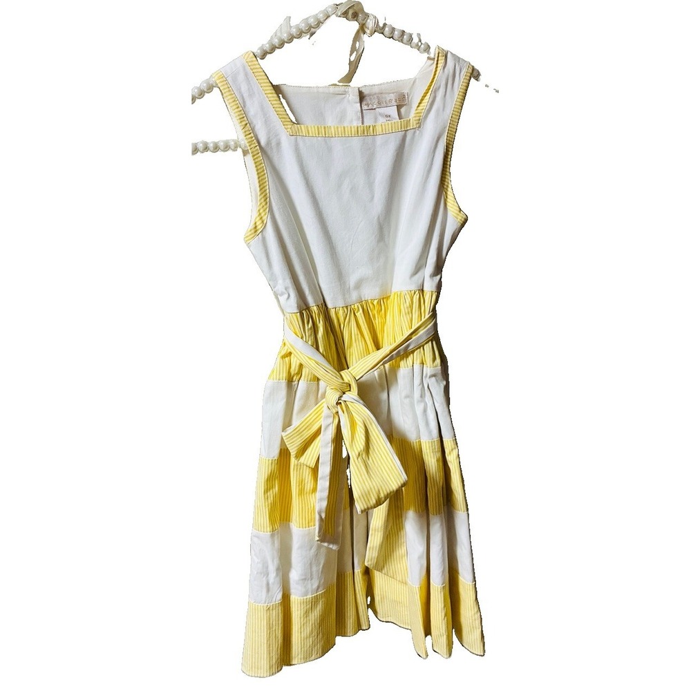 Maggie & Zoe Youth Girls Size 6x White Yellow‎ Striped Sleeveless Dress